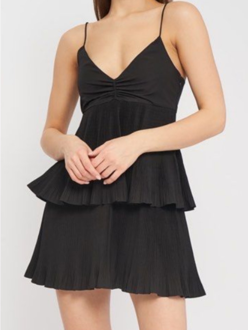 Zara Black Pleated Mini Dress Tiered Babydoll Goth Y2K Whimsigoth Cocktail Small
